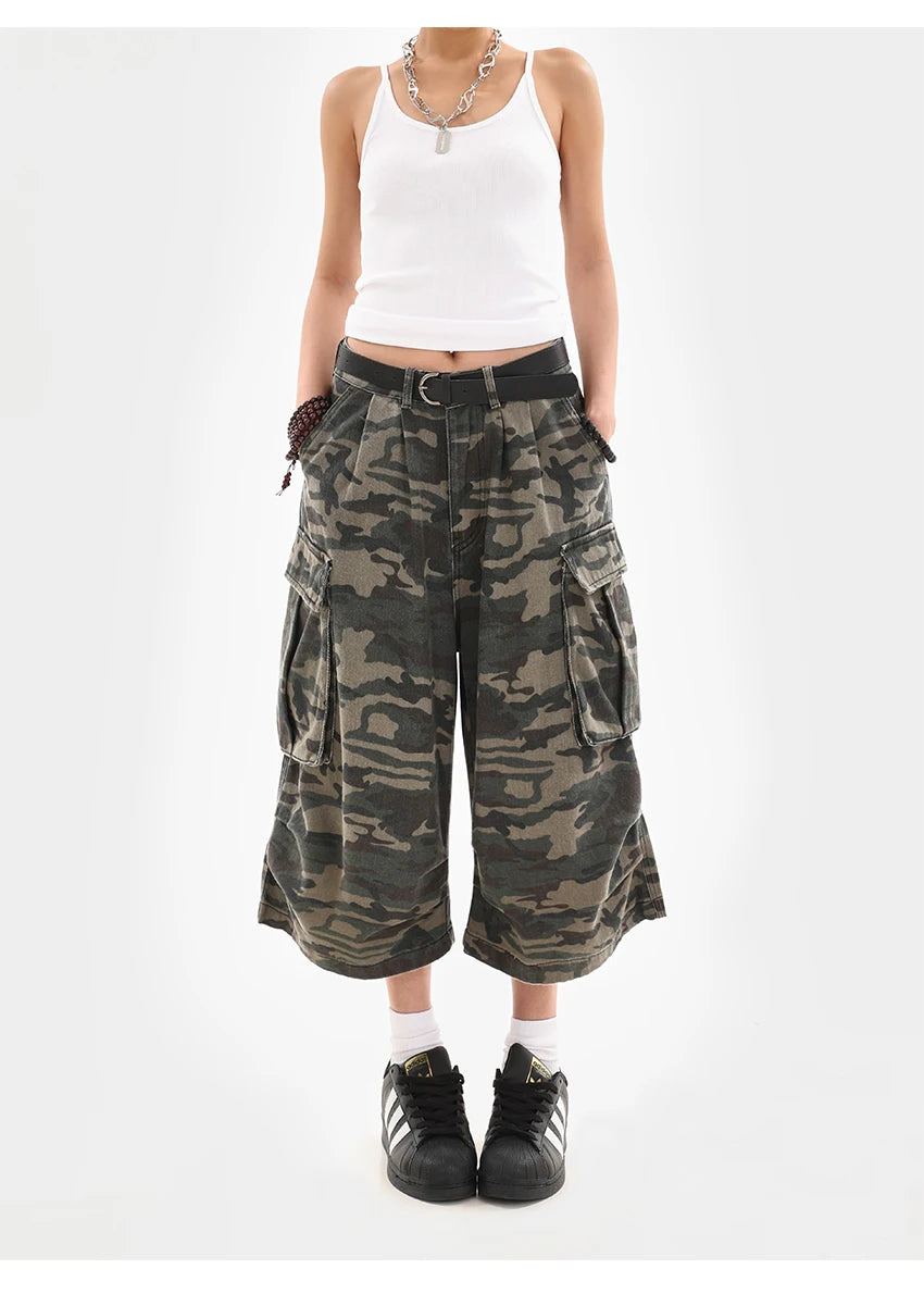 Women's Y2K Camouflage Harajuku Denim Capri Pants – Goblin Core Street Style