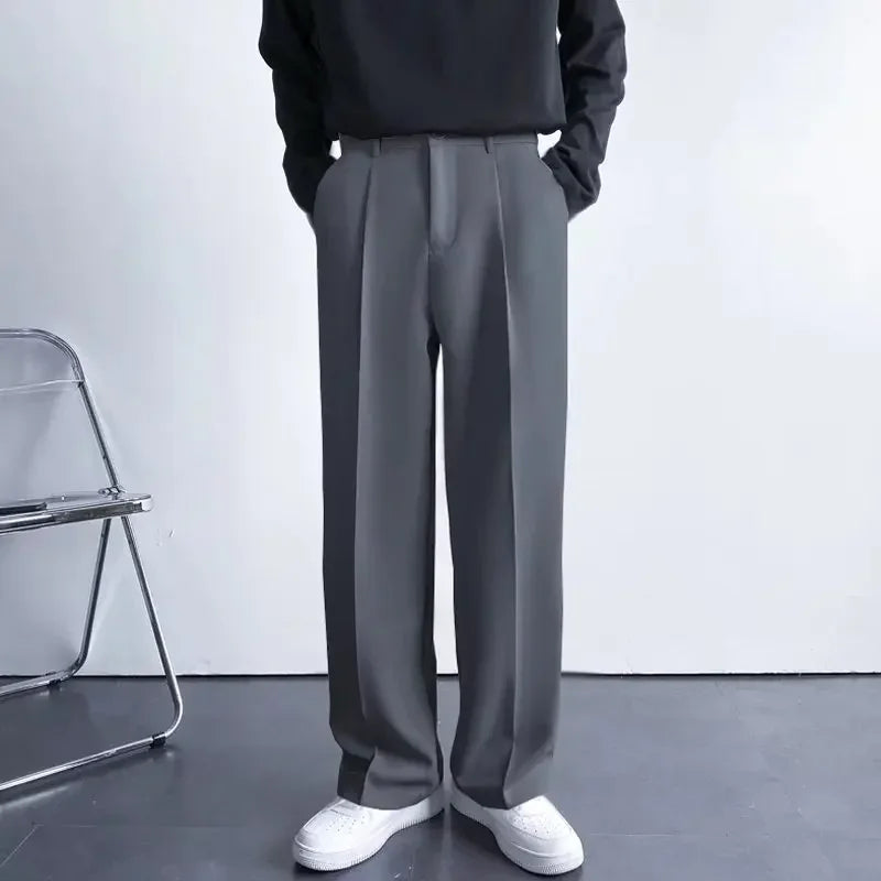 Men's Korean Drape Straight Casual Trousers – Loose Fit Smart-Casual Street Suit Pants