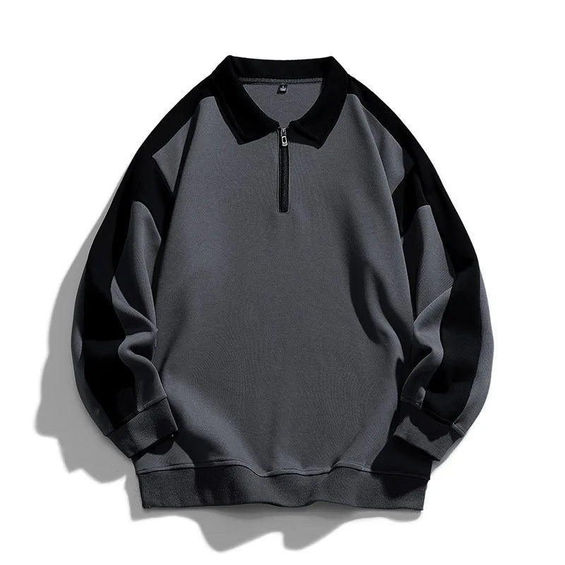 Men’s Half-Zip Polo Sweatshirt – Loose Fit Turn-Down Collar Casual Top