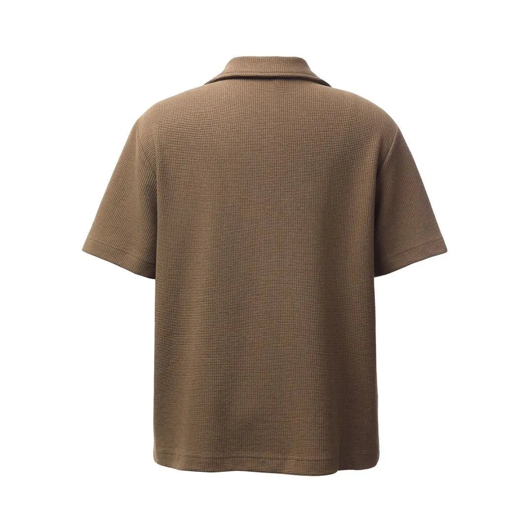 Women’s Retro Waffle Polo Shirt – Short Sleeve Turn-Down Collar Casual Summer Top