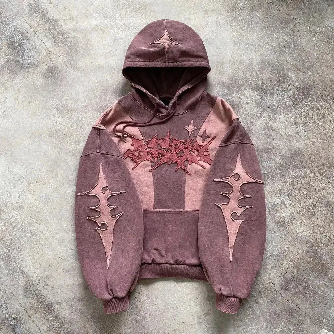 American street style high-end English embroidery collage hoodie with hat