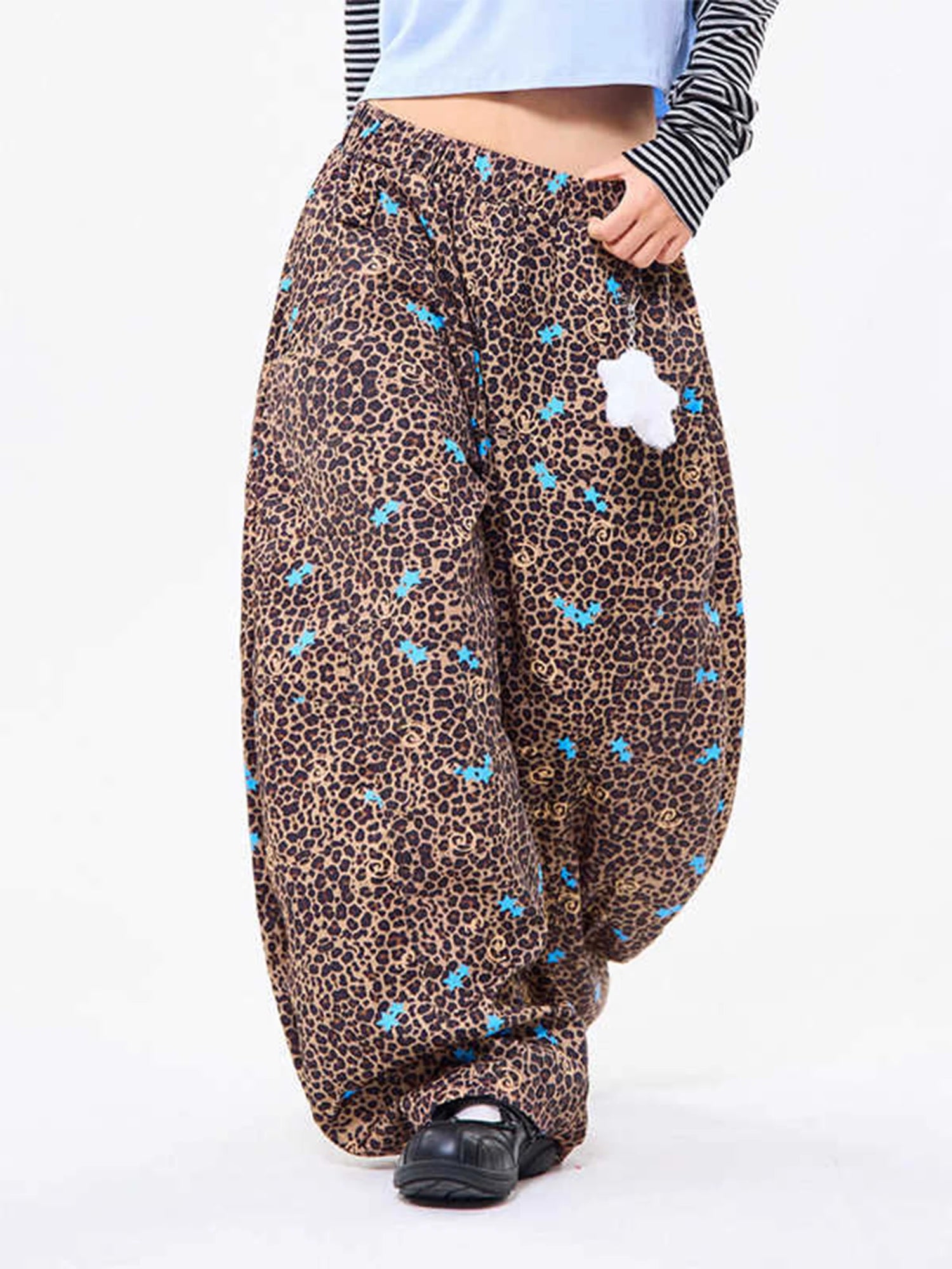 Women's Y2K Leopard Baggy Sweatpants – Harajuku Star Print Wide Leg Trousers