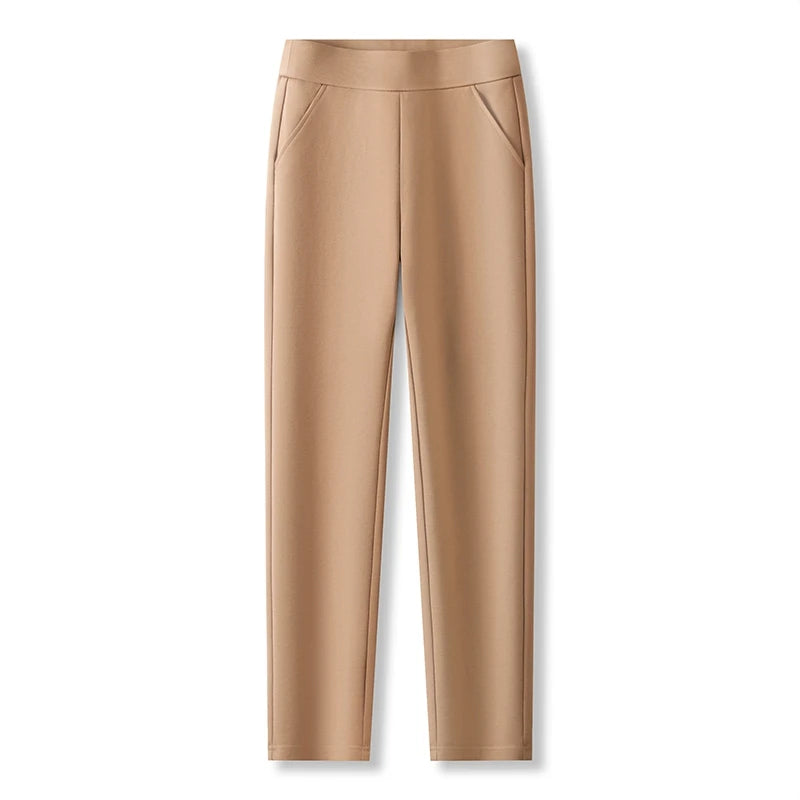 Women’s High-Waist Straight-Leg Pants – Elastic Work Trousers