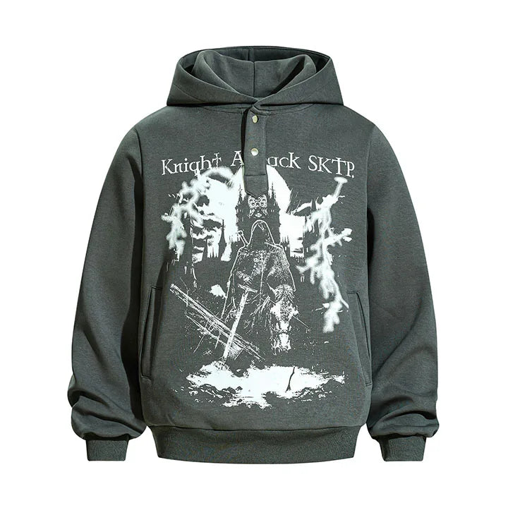 Men’s Vintage Hip Hop Printed Hoodie – Loose Fit Harajuku Streetwear Pullover for Spring & Autumn