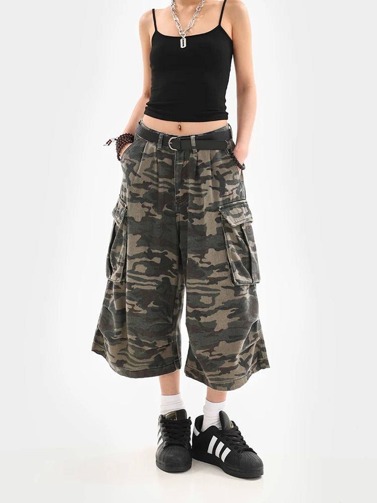 Women's Y2K Camouflage Harajuku Denim Capri Pants – Goblin Core Street Style