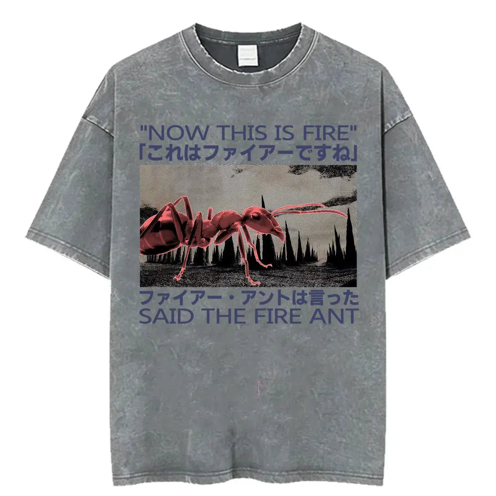 Unisex Japanese Fish Meme T-Shirt – Vintage Washed Oversized Tee | Harajuku Streetwear Graphic Top