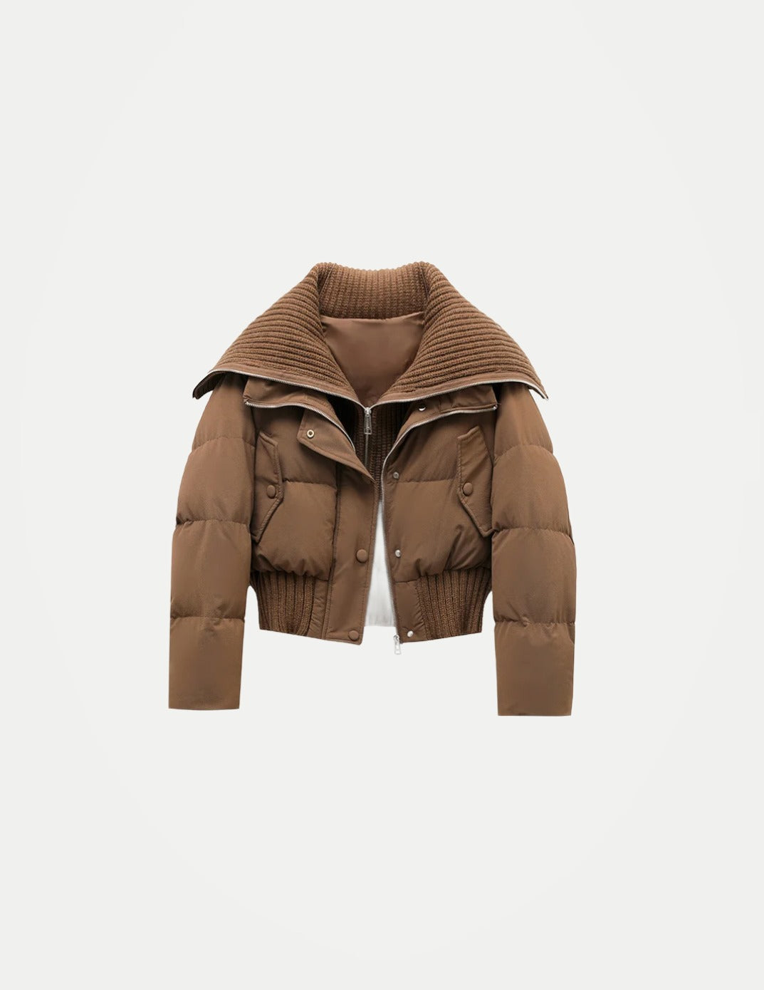 Women’s Korean-Style Padded Jacket – Thick Cropped Two-Piece Look, Turn-Down Collar Winter Coat for Autumn & Winter