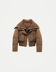 Women’s Korean-Style Padded Jacket – Thick Cropped Two-Piece Look, Turn-Down Collar Winter Coat for Autumn & Winter