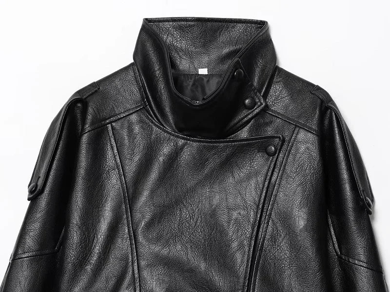 Women’s Oversized Faux Leather Bomber Jacket – Winter Fashion Coat