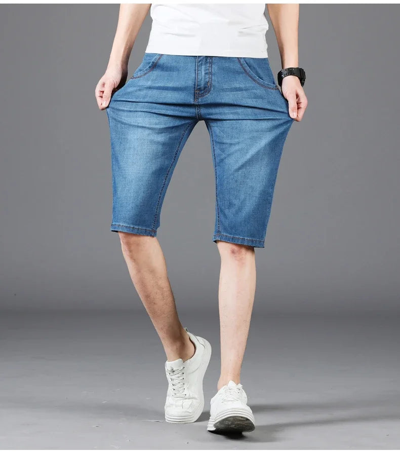Men's Casual Knee-Length Denim Shorts – Loose Multi-Pocket Straight-Cut Summer Jorts