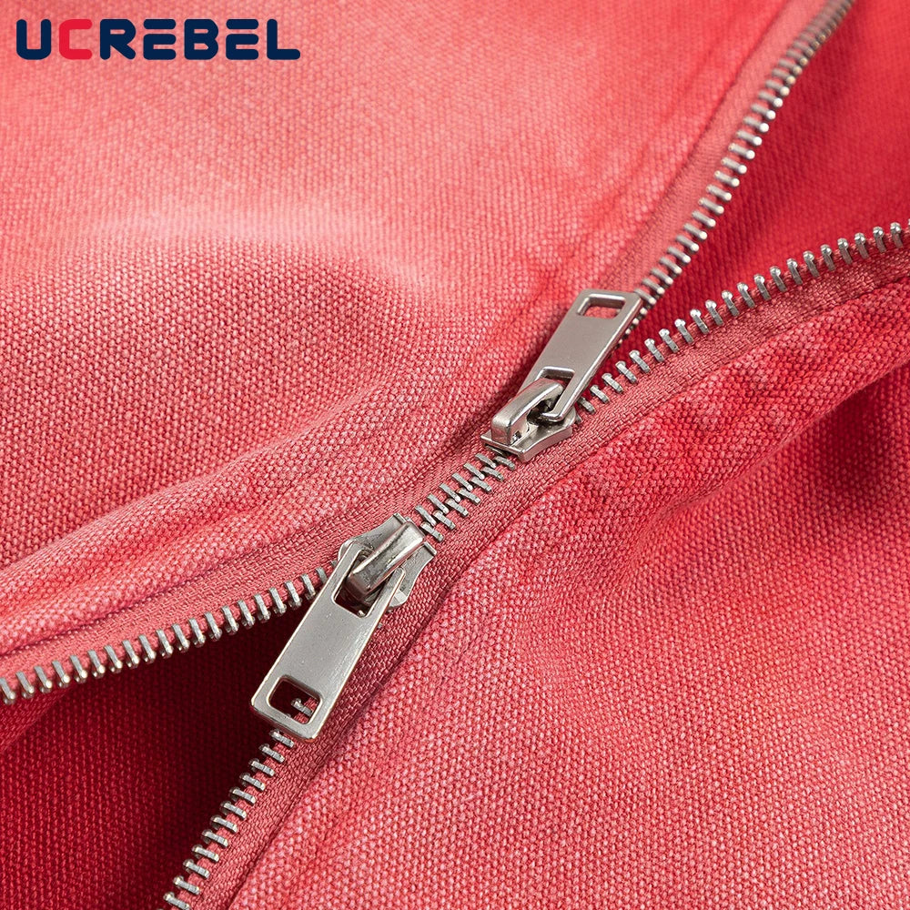 Block Cargo Jacket Mens Ripped Spring Retro High Street Long Sleeve Outerwear Men