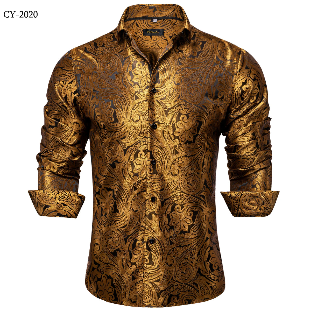 Men’s Paisley Dress Shirt – Long Sleeve Turn-Down Collar Formal Shirt
