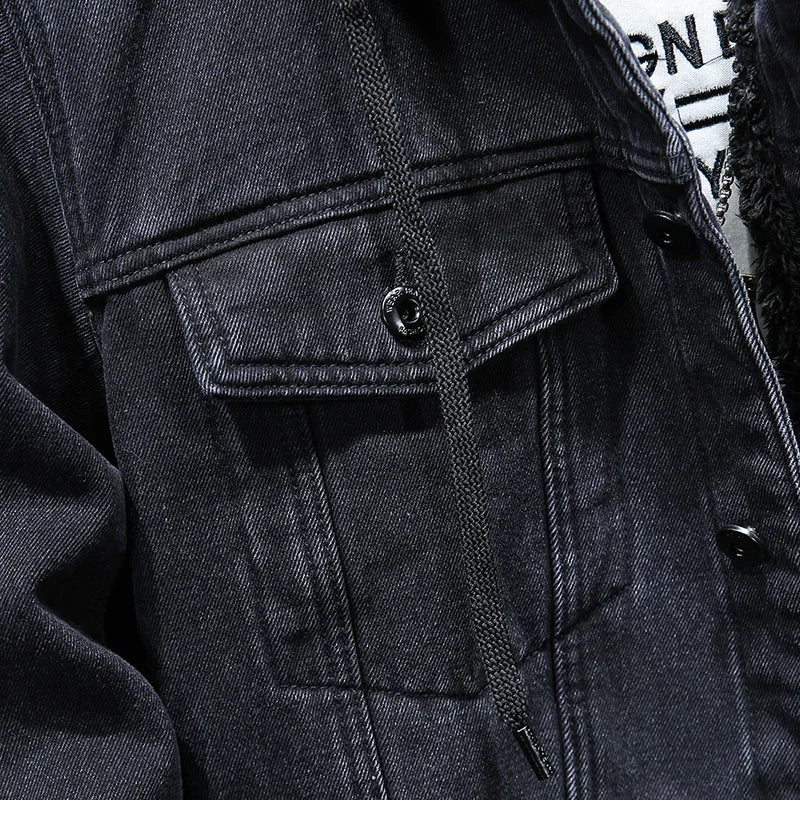 Men's Winter Hooded Denim Jacket – Fleece Thick Thermal Warm Coat