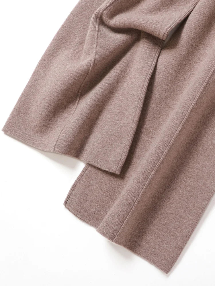 Women’s Merino Wool Wide Leg Pants – Soft Warm Knitted Casual Winter Trousers