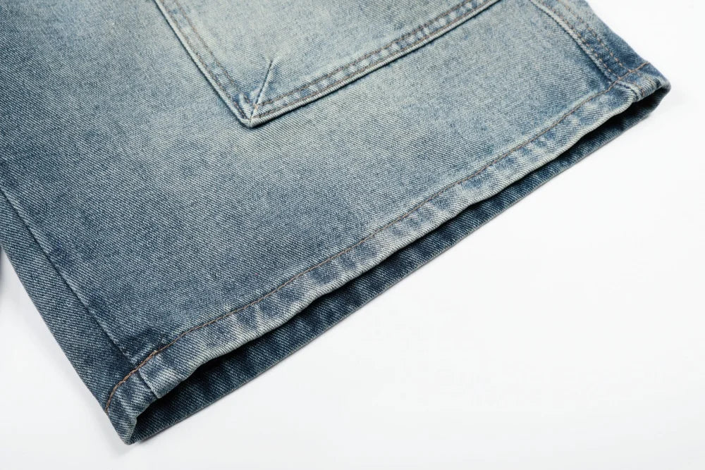 Men’s Retro Baggy Denim Shorts – Washed Distressed Knee-Length Carpenter Shorts | Loose Wide-Leg Casual Streetwear