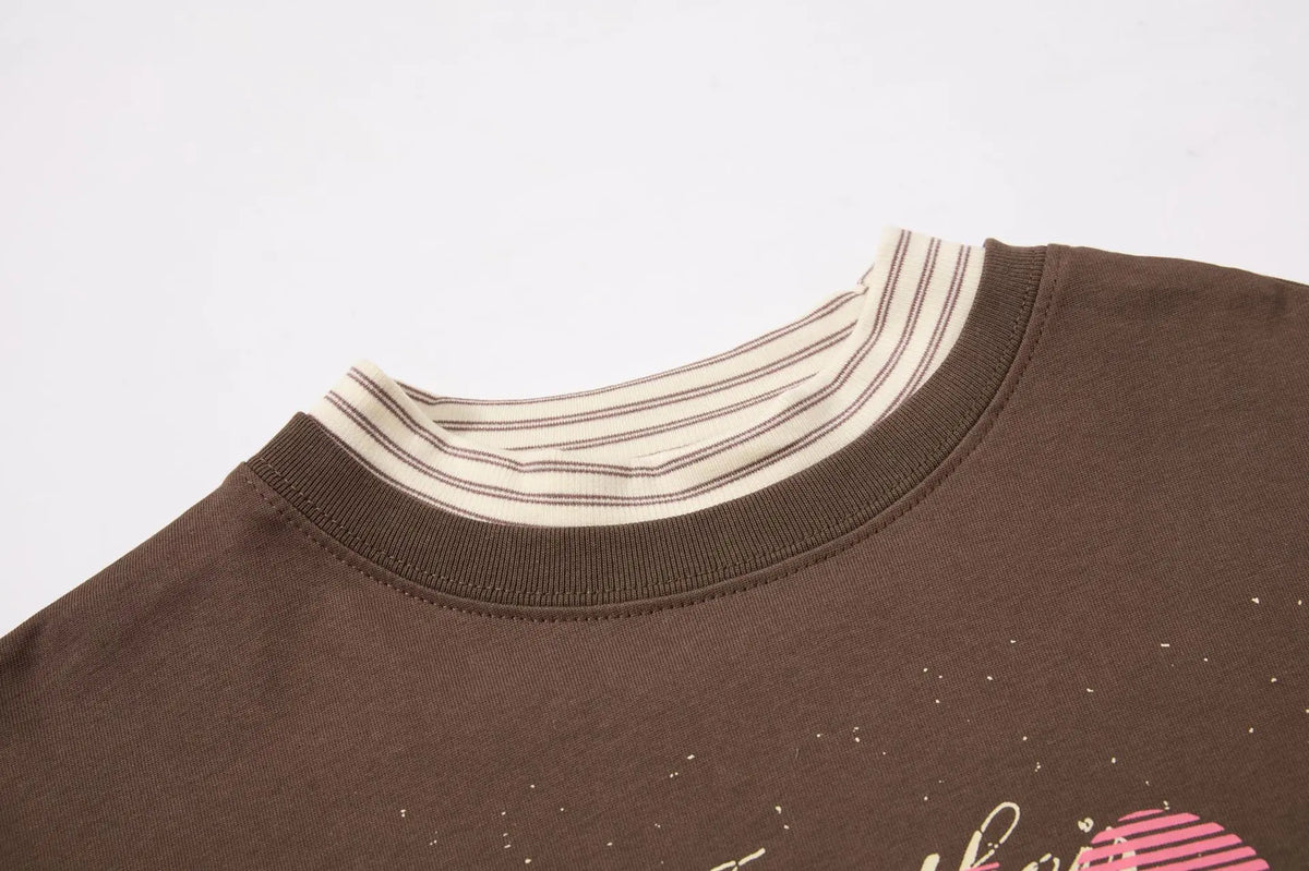 Unisex Vintage Layered T-Shirt – Loose Fit Fake Two-Piece Long Sleeve Streetwear Top