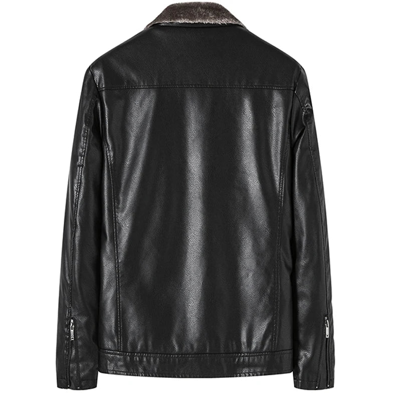 Men’s Fleece-Lined Leather Jacket – Autumn & Winter Business Casual Coat