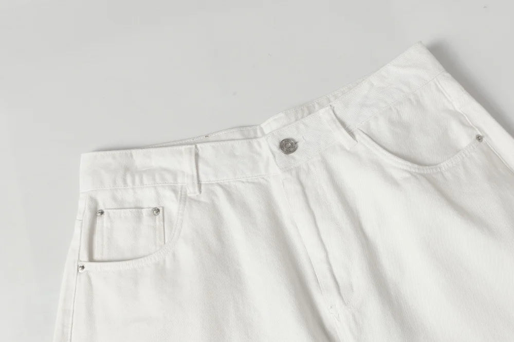 Men’s White Cargo Shorts – Baggy Loose-Fit Wide-Leg Summer Casual Shorts