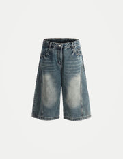 Men’s American Style Lightning Print Denim Shorts – Loose Straight-Leg Summer Jeans, Casual Wide-Leg Streetwear