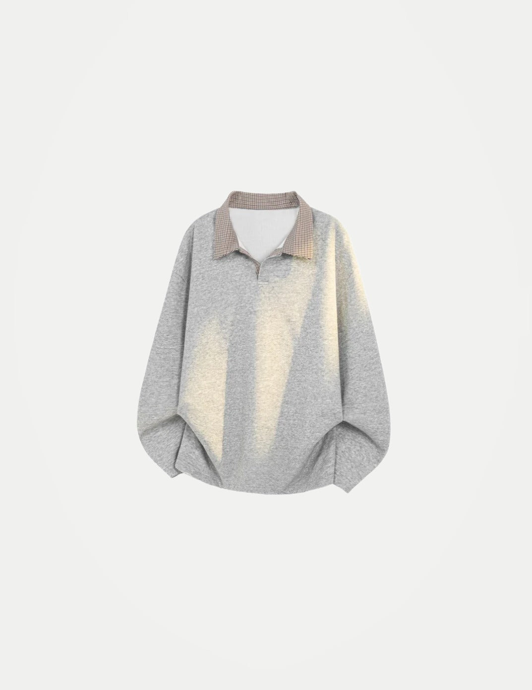 Men’s Contrast Grid Collar Shirt – Loose Fit Long Sleeve Casual Top