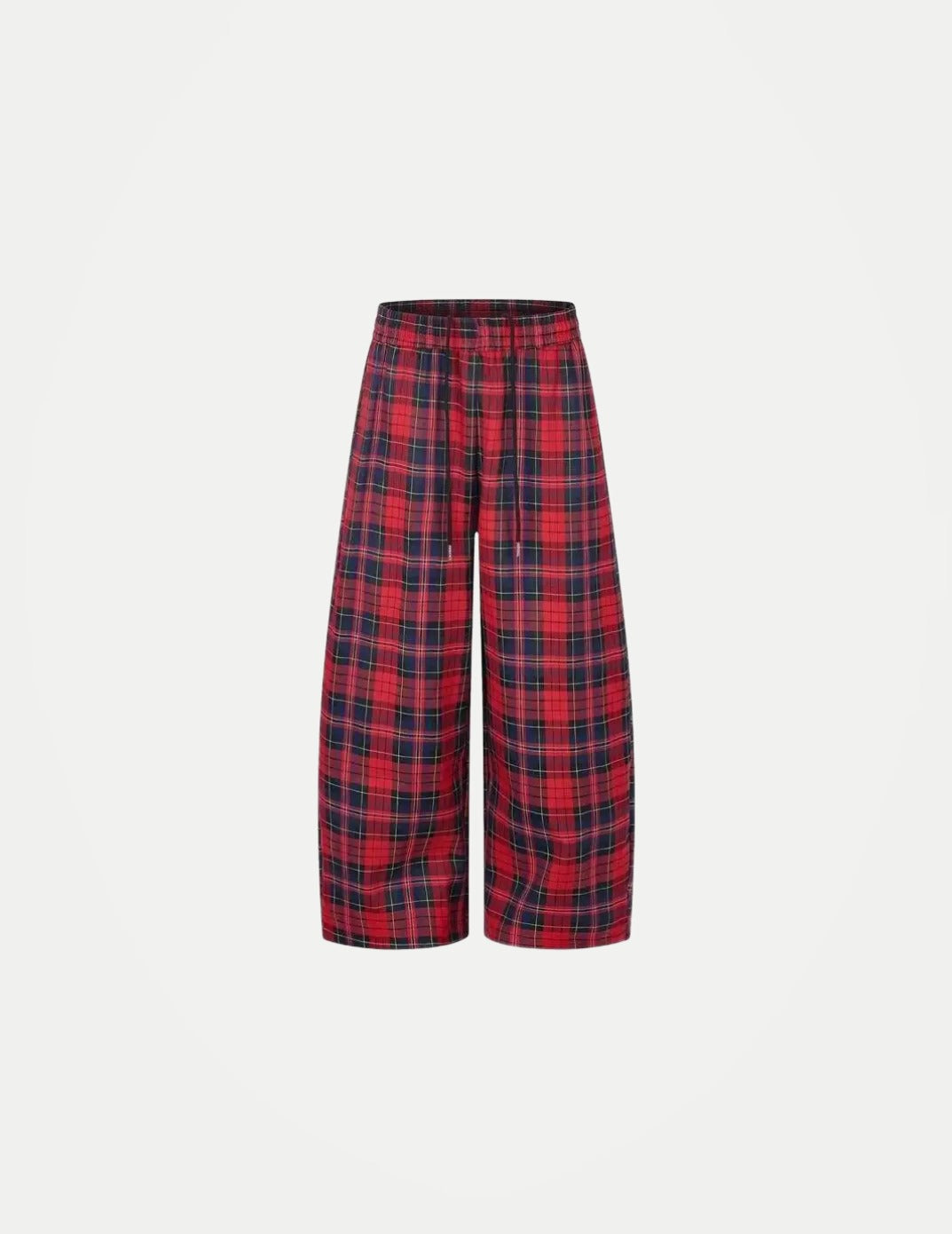 IEFB Men’s Red Plaid Trousers – Loose Fit Drawstring Pants | High-Street Style