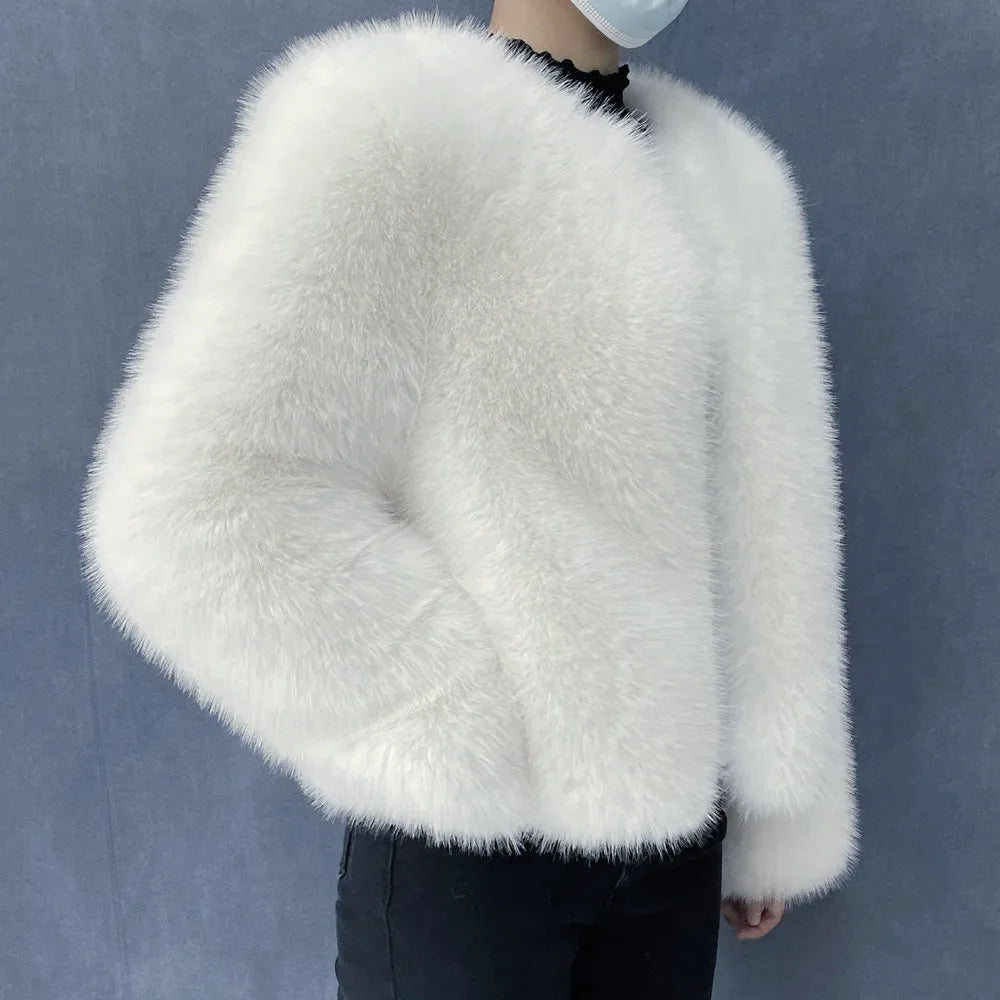 Women’s Luxury Faux Fur Jacket – Fluffy Short Winter Coat, Chic Street Fashion Outerwear