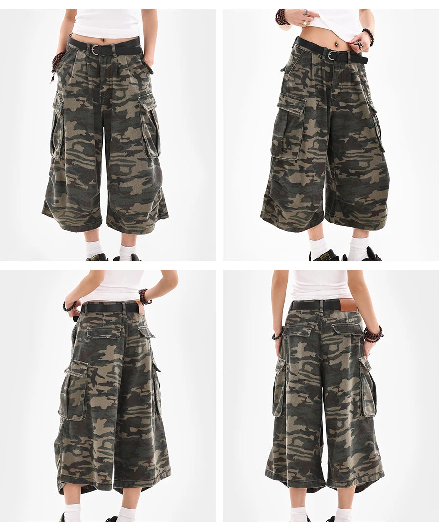 Women's Y2K Camouflage Harajuku Denim Capri Pants – Goblin Core Street Style