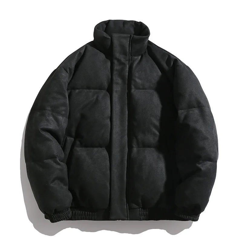 Men’s Retro Winter Cotton Coat – Thick Suede-Look Jacket, Solid Color Casual Parka