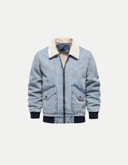 Men’s Winter Denim Jacket – Warm Fleece Lined Fur Collar Casual Coat