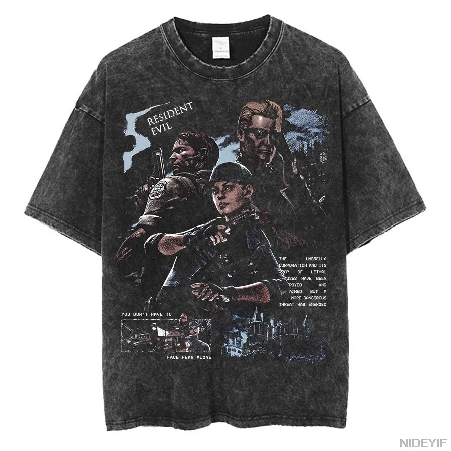 Unisex Leon Kennedy Graphic T-Shirt – Oversized Vintage Washed Cotton Tee | Retro Biohazard-Inspired Streetwear