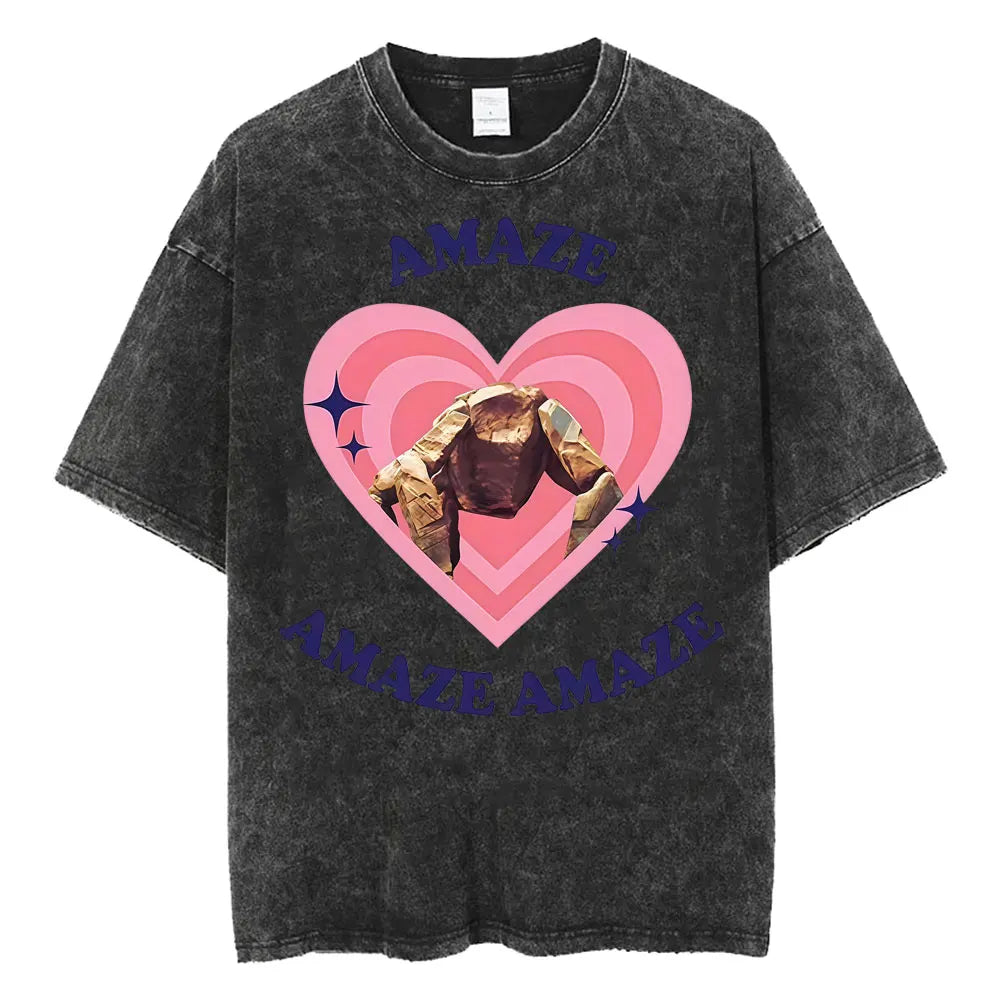 Unisex Retro Heart Graphic T-Shirt – Vintage Washed Cotton Tee | Casual Streetwear O-Neck Summer Top
