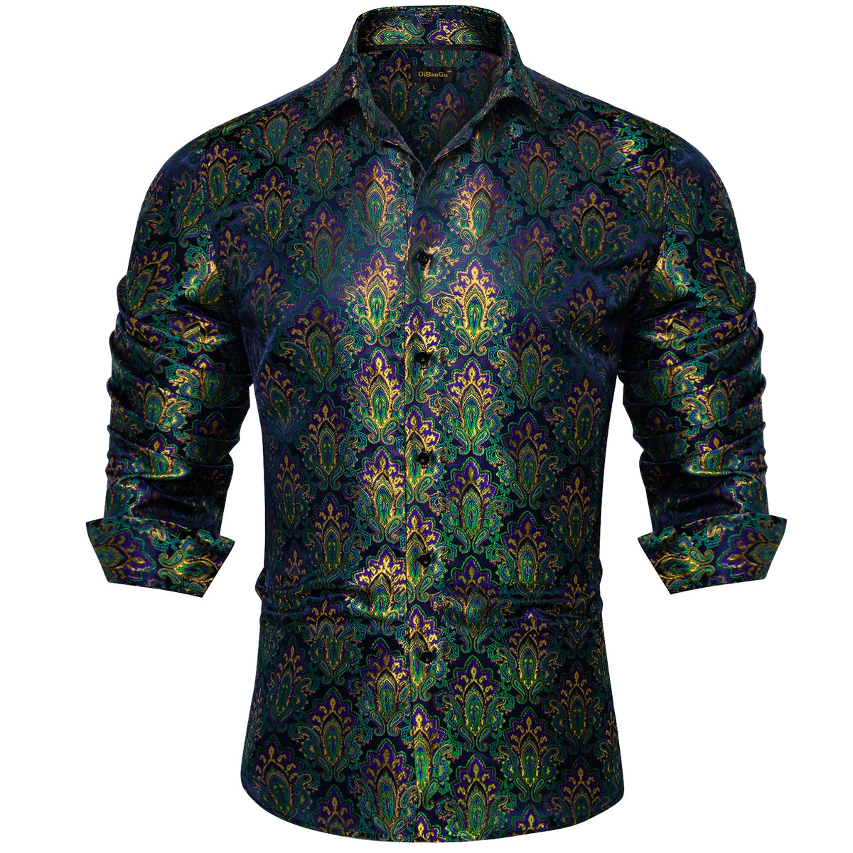 Men’s Paisley Dress Shirt – Long Sleeve Turn-Down Collar Formal Shirt