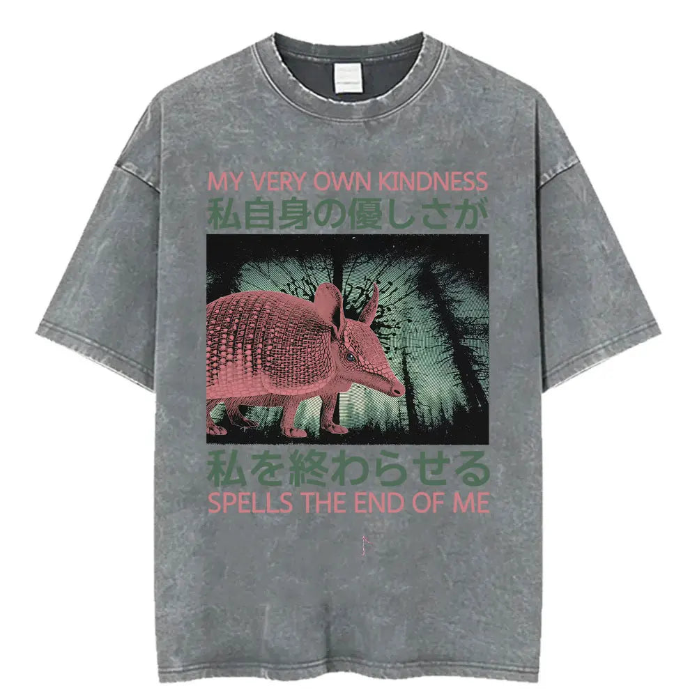 Unisex Japanese Fish Meme T-Shirt – Vintage Washed Oversized Tee | Harajuku Streetwear Graphic Top