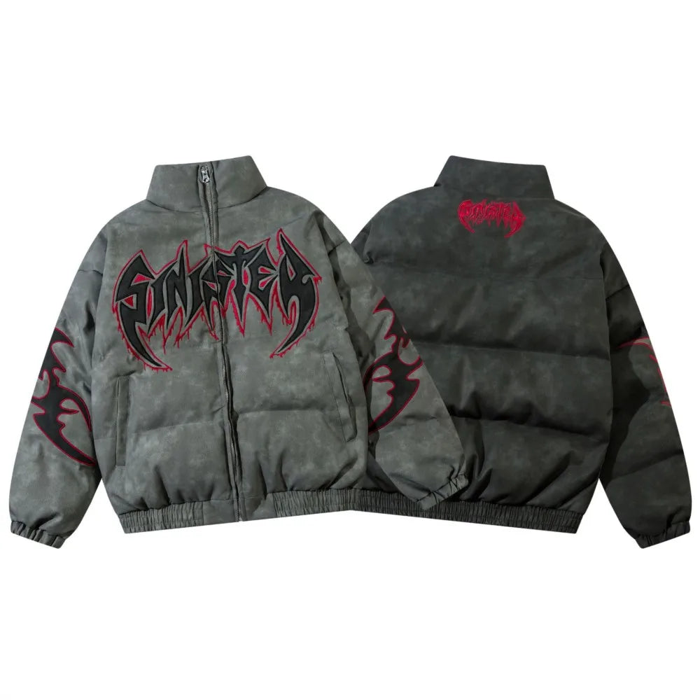 Unisex Y2K Padded Winter Jacket – Thick Cotton Coat with Letter Embroidery, Casual Hip Hop Streetwear Parka