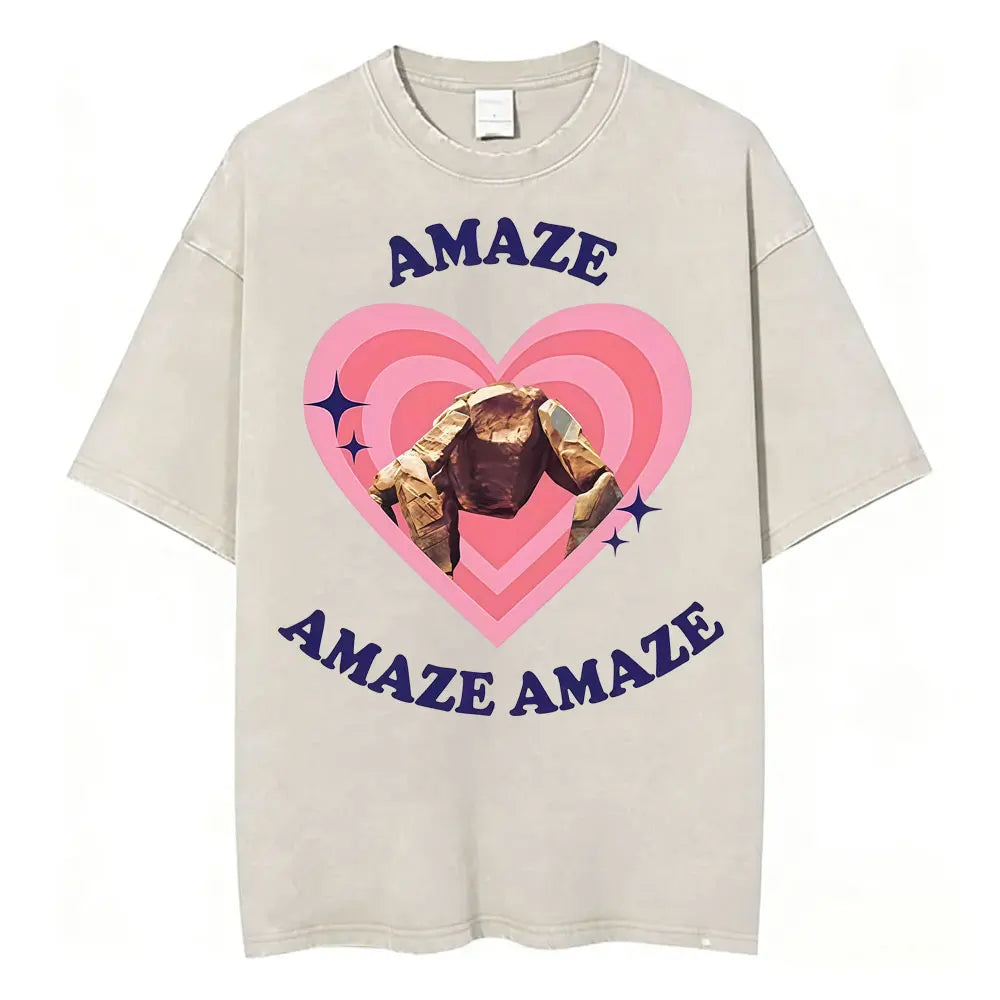 Unisex Retro Heart Graphic T-Shirt – Vintage Washed Cotton Tee | Casual Streetwear O-Neck Summer Top