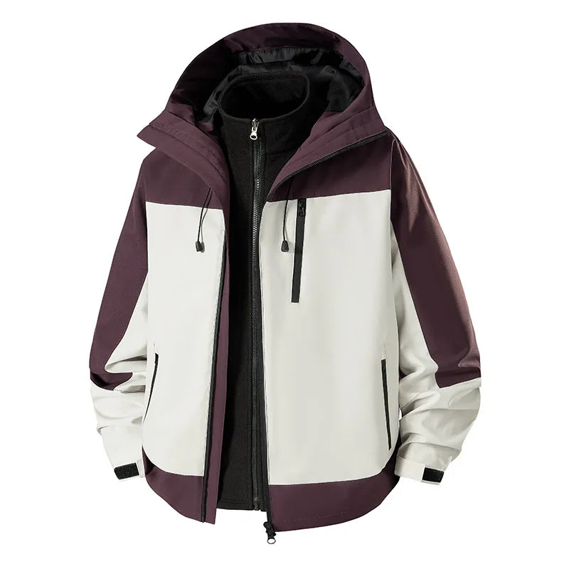 Men’s 3-in-1 Hiking Jacket – Thick Waterproof & Windproof Hooded Outdoor Coat for Climbing, Camping & Travel
