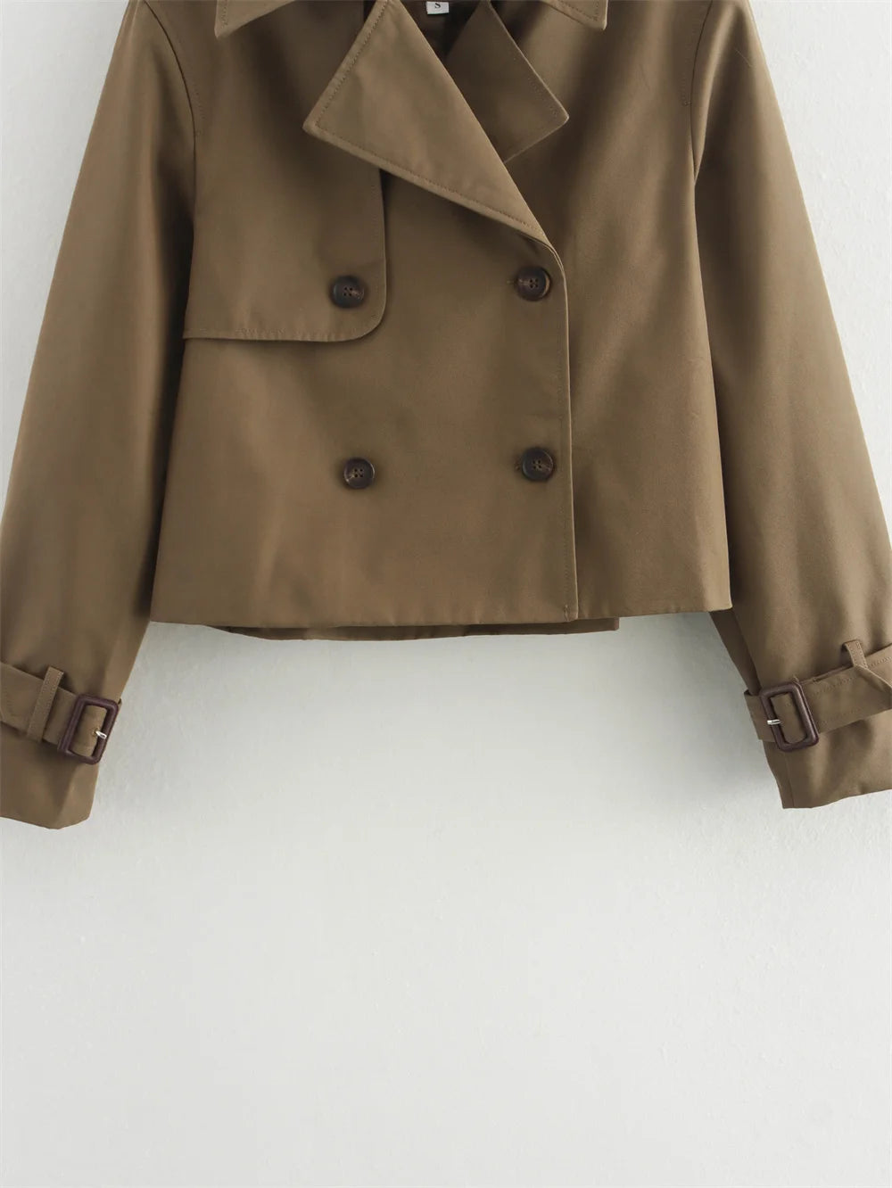Women’s Vintage Cropped Trench Jacket – Double-Breasted Long Sleeve Streetwear Coat, Chic Spring & Autumn Outerwears