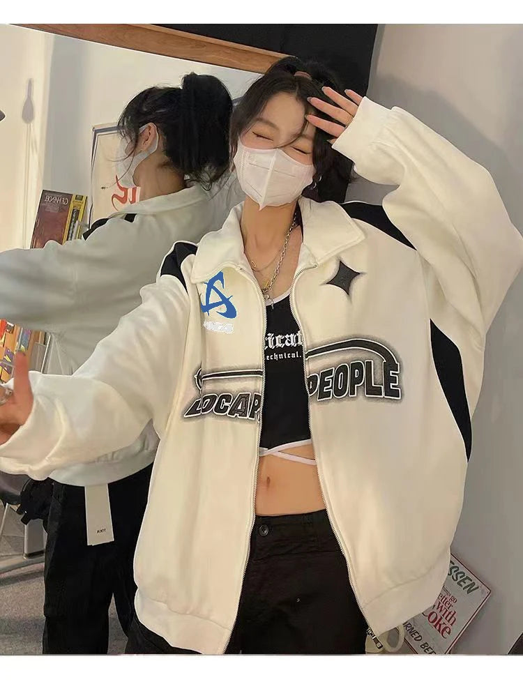 Women Y2K Oversized Sweatshirts Retro Korean Letter Print
