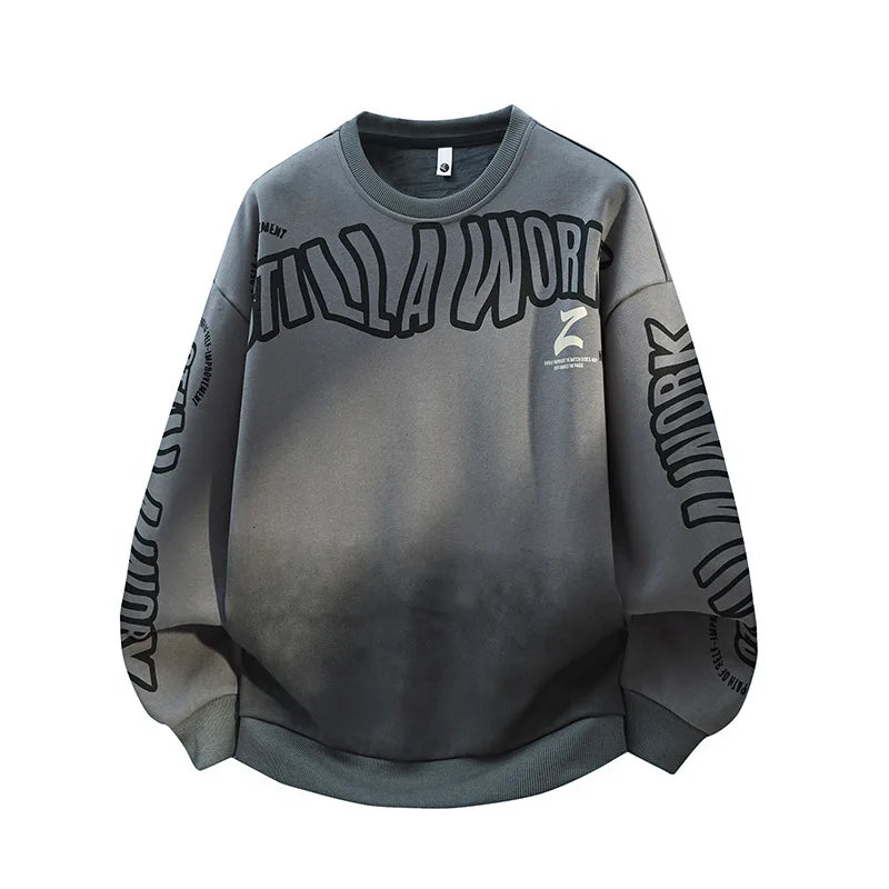 Long Sleeve Sweatshirt – Casual Round Neck Streetwear Top, Autumn Winter Polyester Pullover