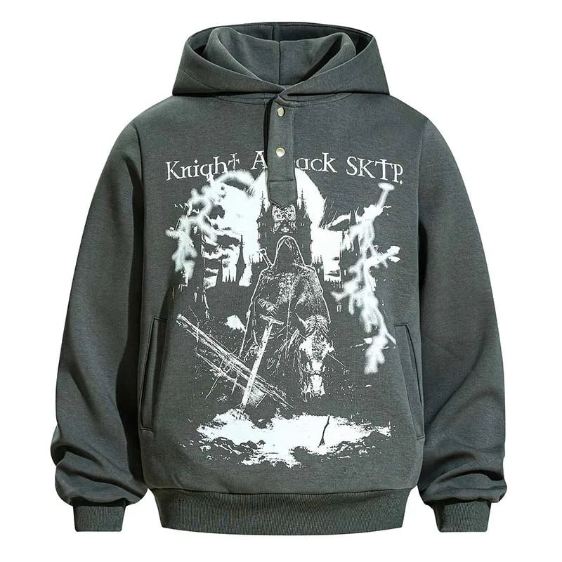 Men’s Vintage Hip Hop Printed Hoodie – Loose Fit Harajuku Streetwear Pullover for Spring & Autumn