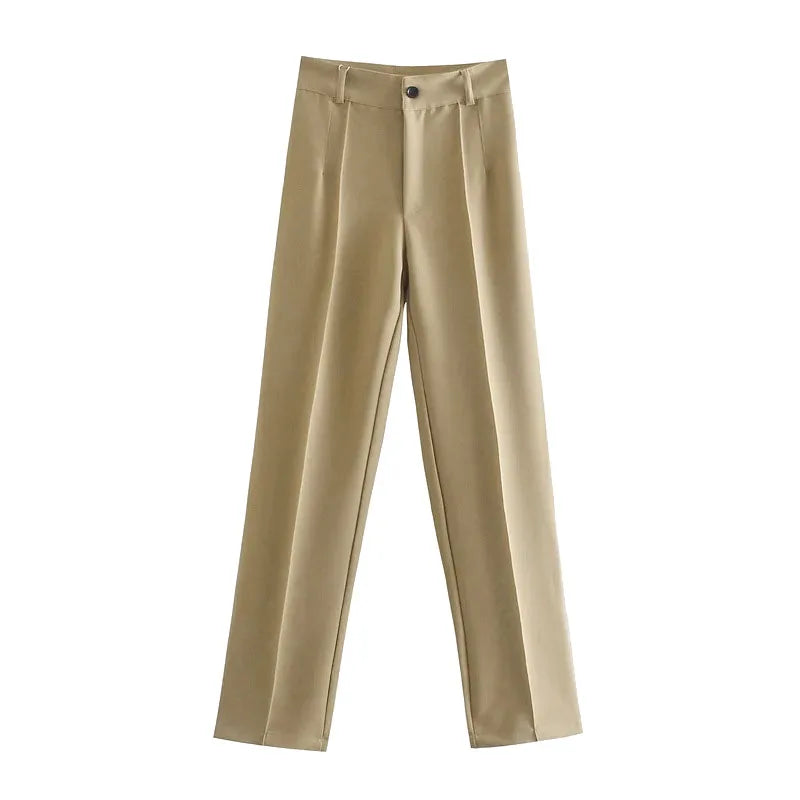 Women’s High-Waist Straight-Leg Trousers – Vintage Office Pants with Zipper Fly | Chic Casual Workwear