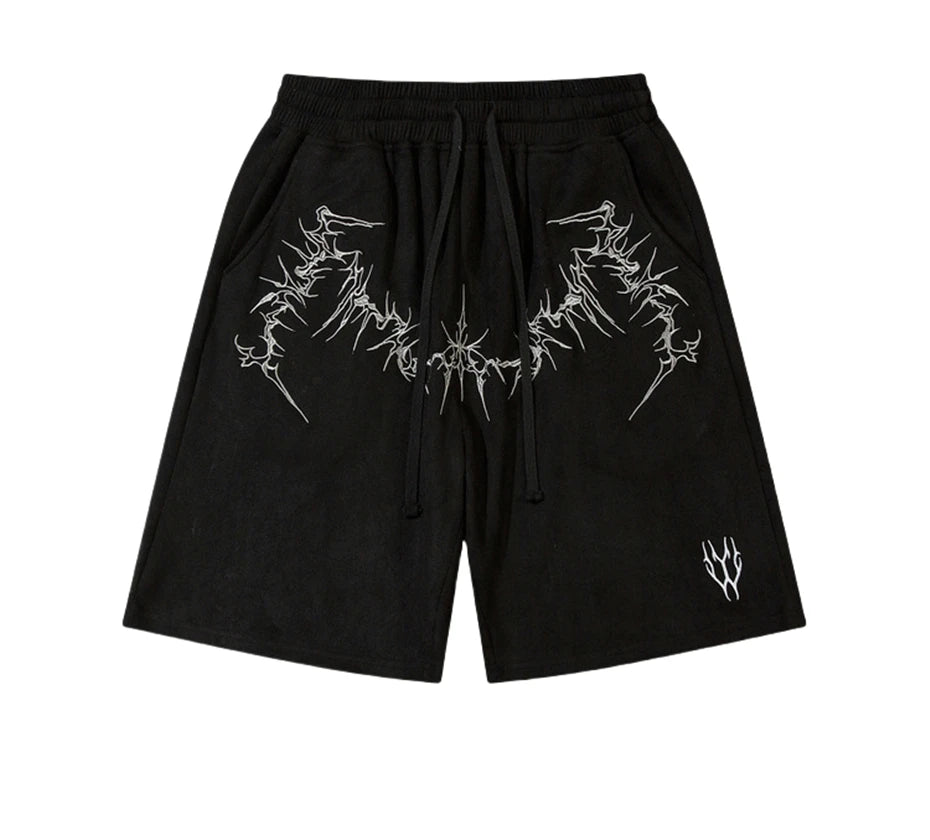 Men’s Suede Knee-Length Shorts – Casual Harajuku Hip Hop Streetwear, Baggy Summer Shorts with Thorn Embroidery