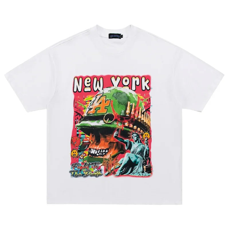 Men's Skull Soldier Printed T-Shirt – Oversized Retro Streetwear Summer Tee
