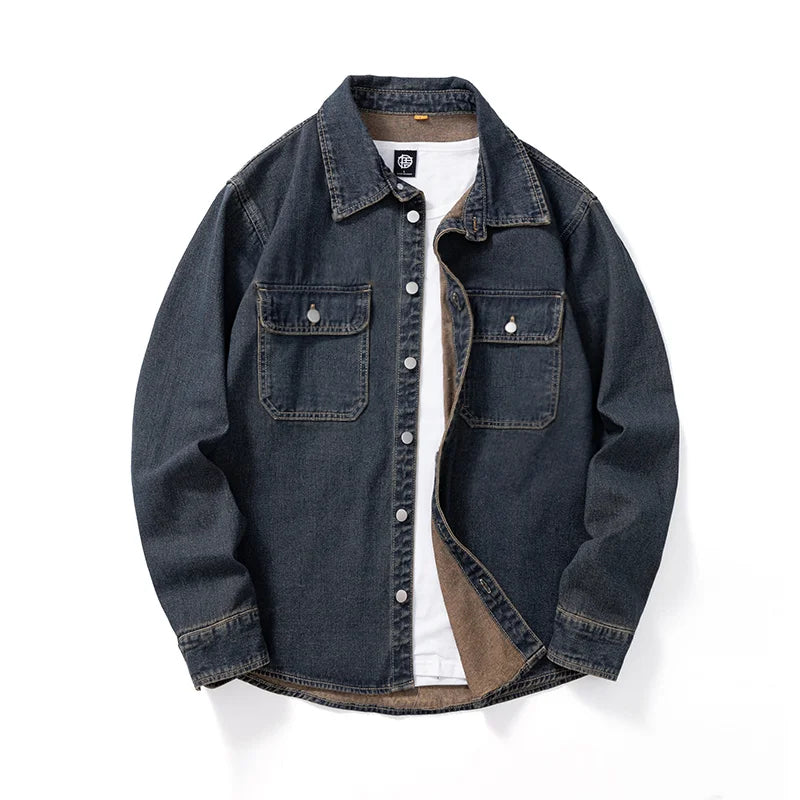 Men’s Loose Fit Denim Shirt – Solid Color Casual Overshirt | Versatile Everyday Wear