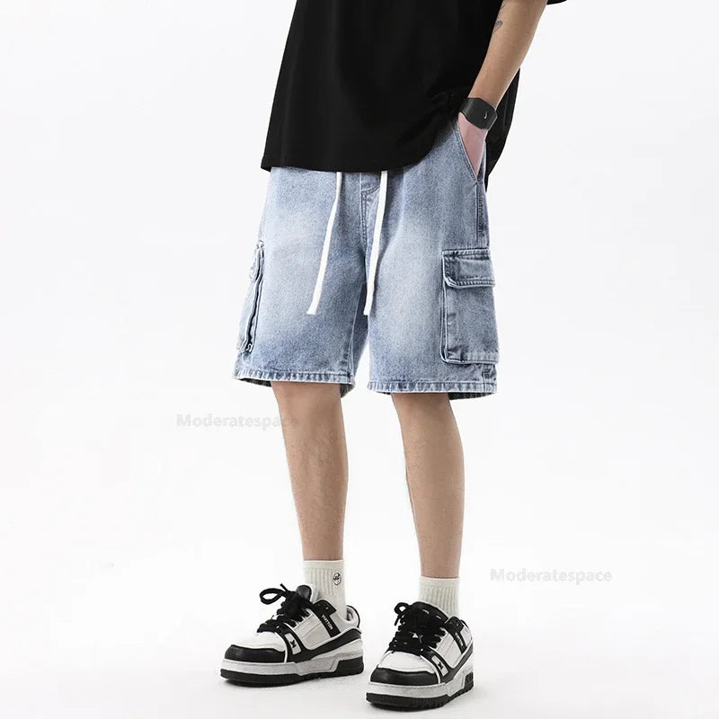 Men's Summer Denim Shorts – Loose Straight Leg Multi-Pocket Casual