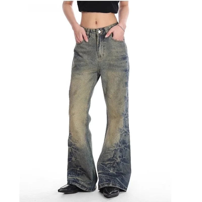 Retro American Painted Distressed Loose Straight Leg Jeans