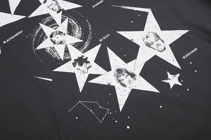Unisex Retro American Star Print T-Shirt – Striped Patchwork Long Sleeve Cotton Streetwear Topstyle