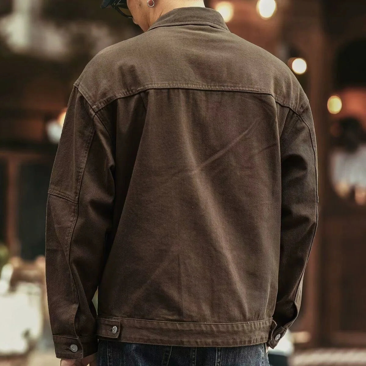 Men's Casual Loose Fit Denim Jacket – Multi-Pocket Workwear Streetwear Top