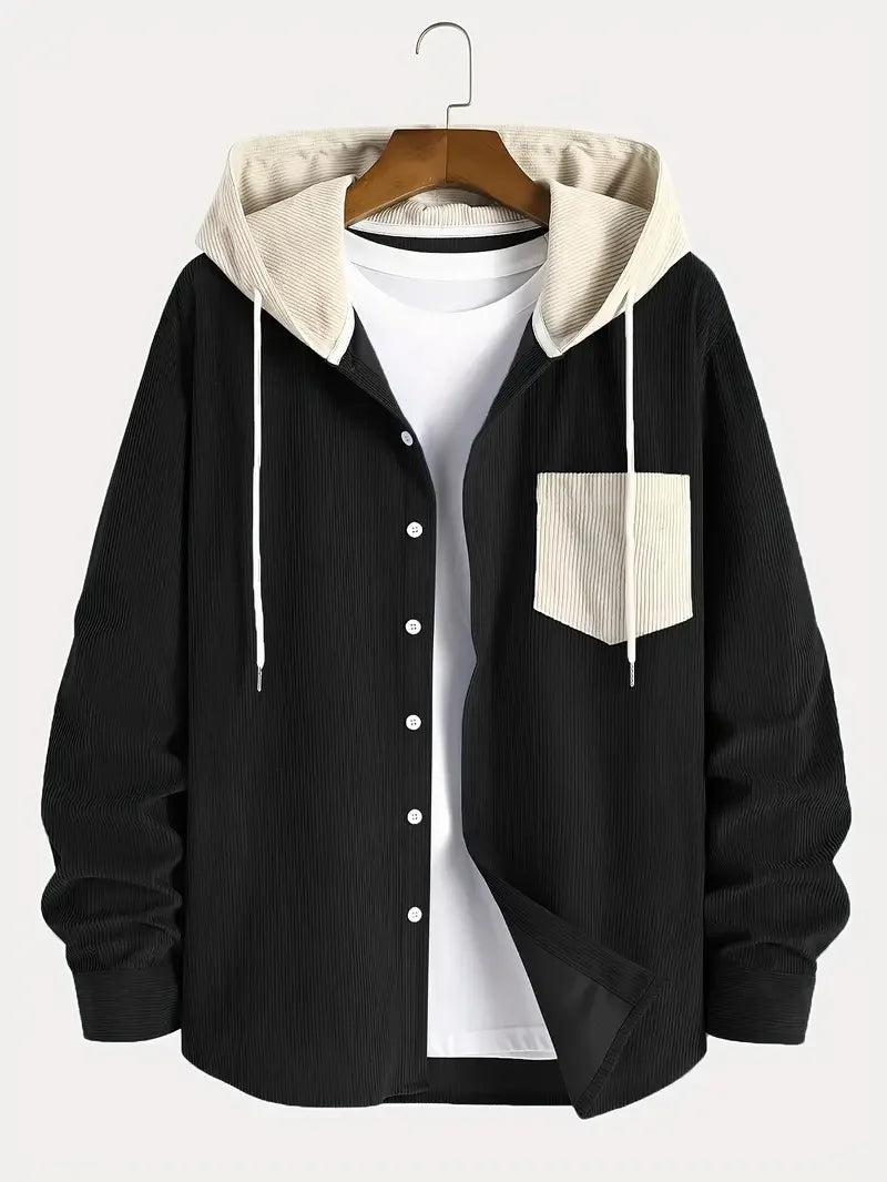 Men’s Corduroy Hooded Jacket – Casual Zip-Up Spring & Autumn Outerwear, Comfortable Everyday Commuting Coat