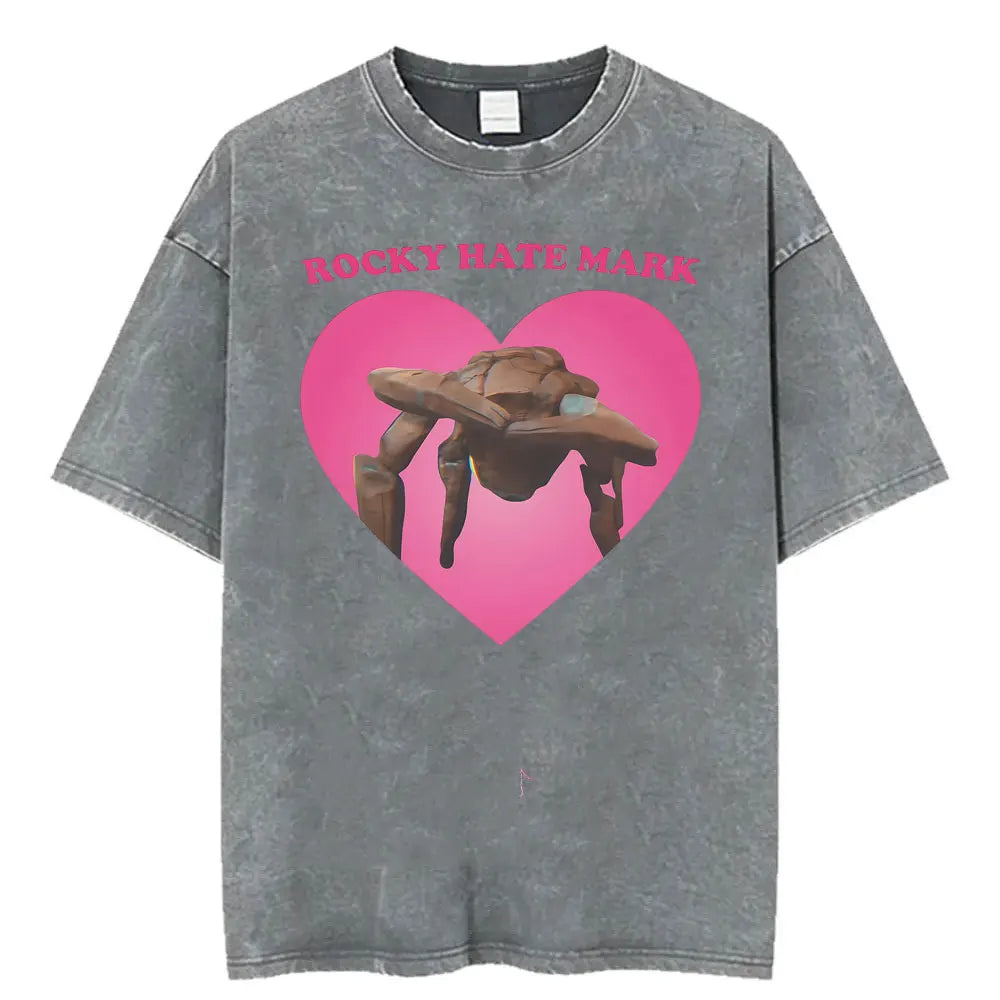 Unisex Retro Heart Graphic T-Shirt – Vintage Washed Cotton Tee | Casual Streetwear O-Neck Summer Top